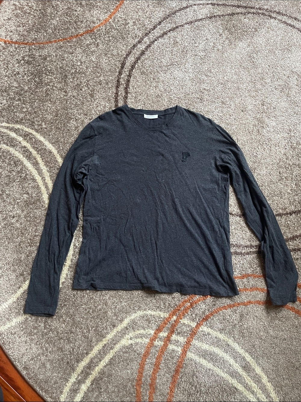 Versace Men's Long-Sleeve Crew Neck Shirt - Charcoal/Black Logo